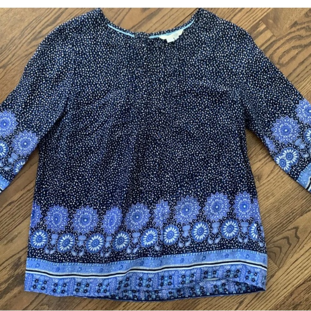 Boden Navy Pintucked Printed Blouse- Women’s 8 100% cotton